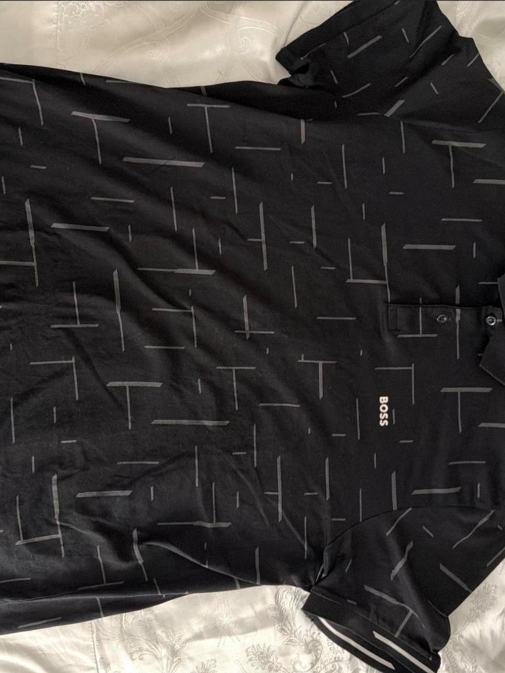 BOSS Black Polo with Subtle Linear Pattern